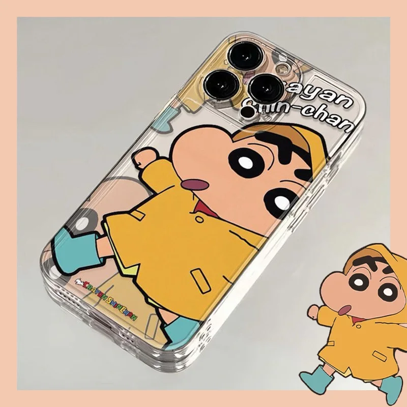 

Raincoat Crayon Shin-chan Anime Phone Cases for Apple iPhone 11 12 13 14 15 16 Pro Promax Kawaii Silicone Protective Soft Cover