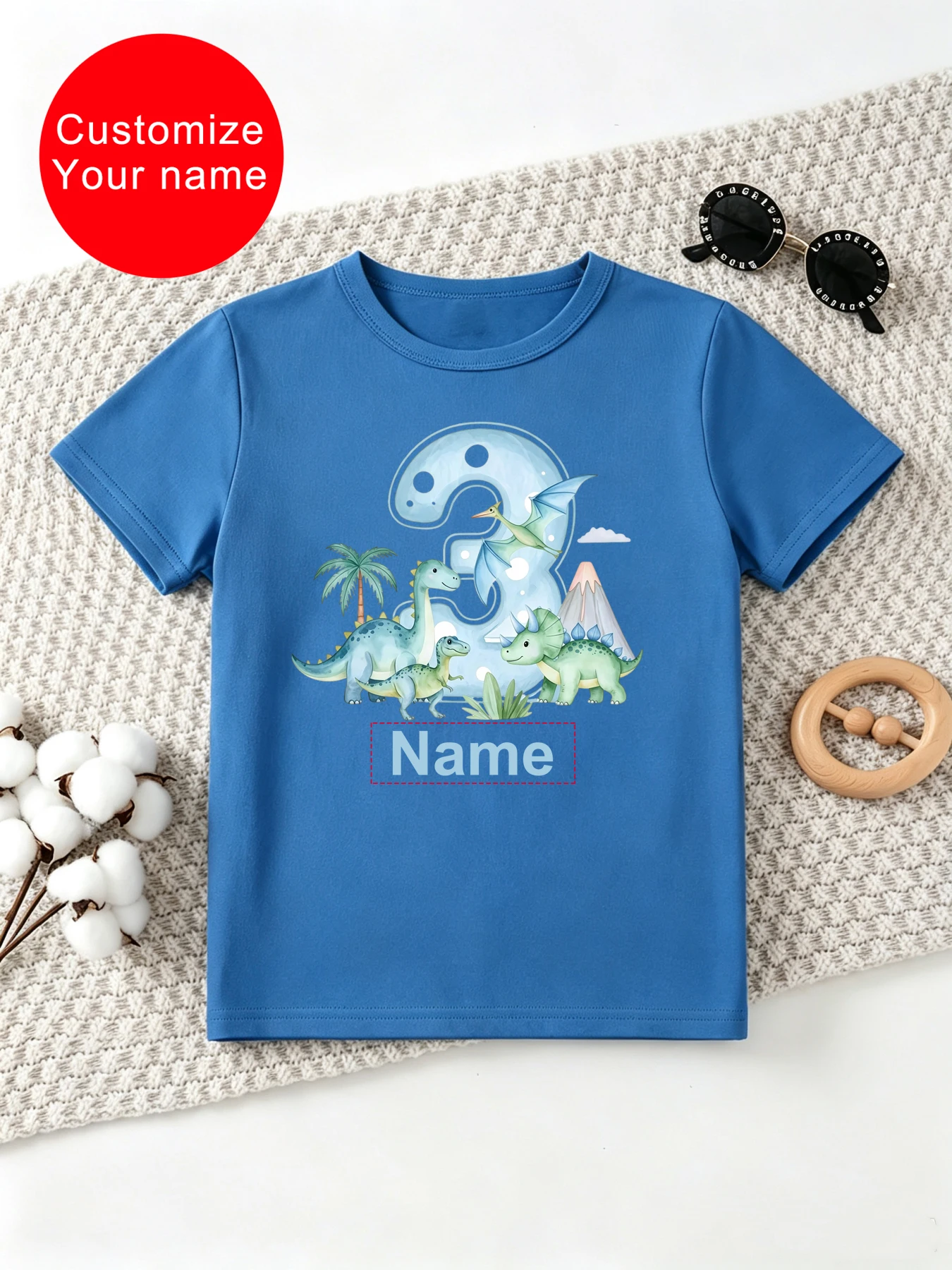 Customize  Your Name 3rd Birthday Dinosaur Printed T Shirt Girls/Boys Kawaii Kids Clothes The Best Birthday Gift T-Shirt