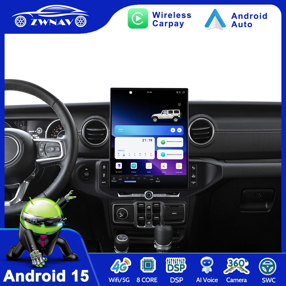 

14.5" Car Radio Carplay Display Touch Screen For Jeep Wrangler 2018-2022 Android 15 GPS Navigation Multimedia Player Head Unit