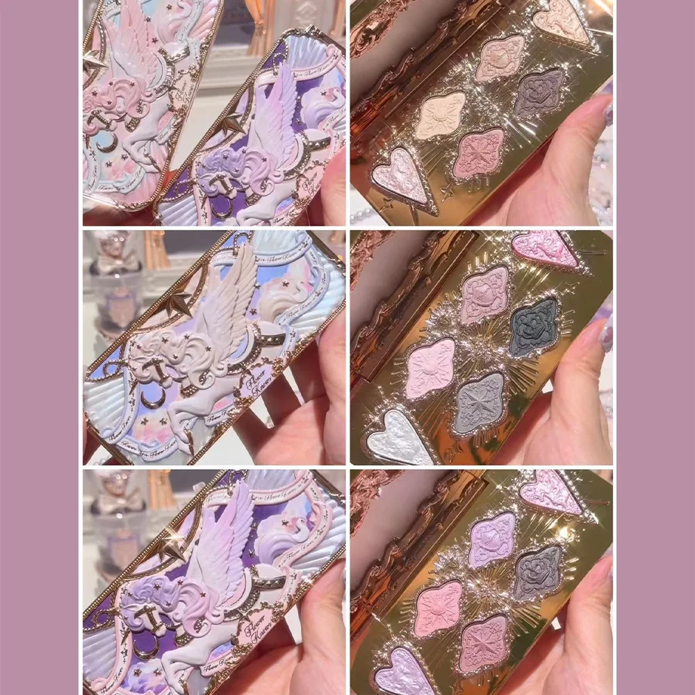 Flower Knows Knight Unicorn Series Eyeshadow Disc 6 Six Colors Silk Satin Eyeshadow Pearl 01 Day Dream February Genie 03