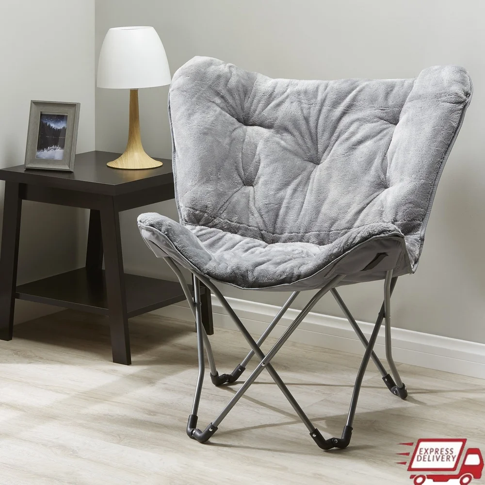 

Faux Fur Folding Chair Portable Accent Seat Kids Teens Indoor Use Cushioned Padded Backrest Durable Steel Frame Easy Storage