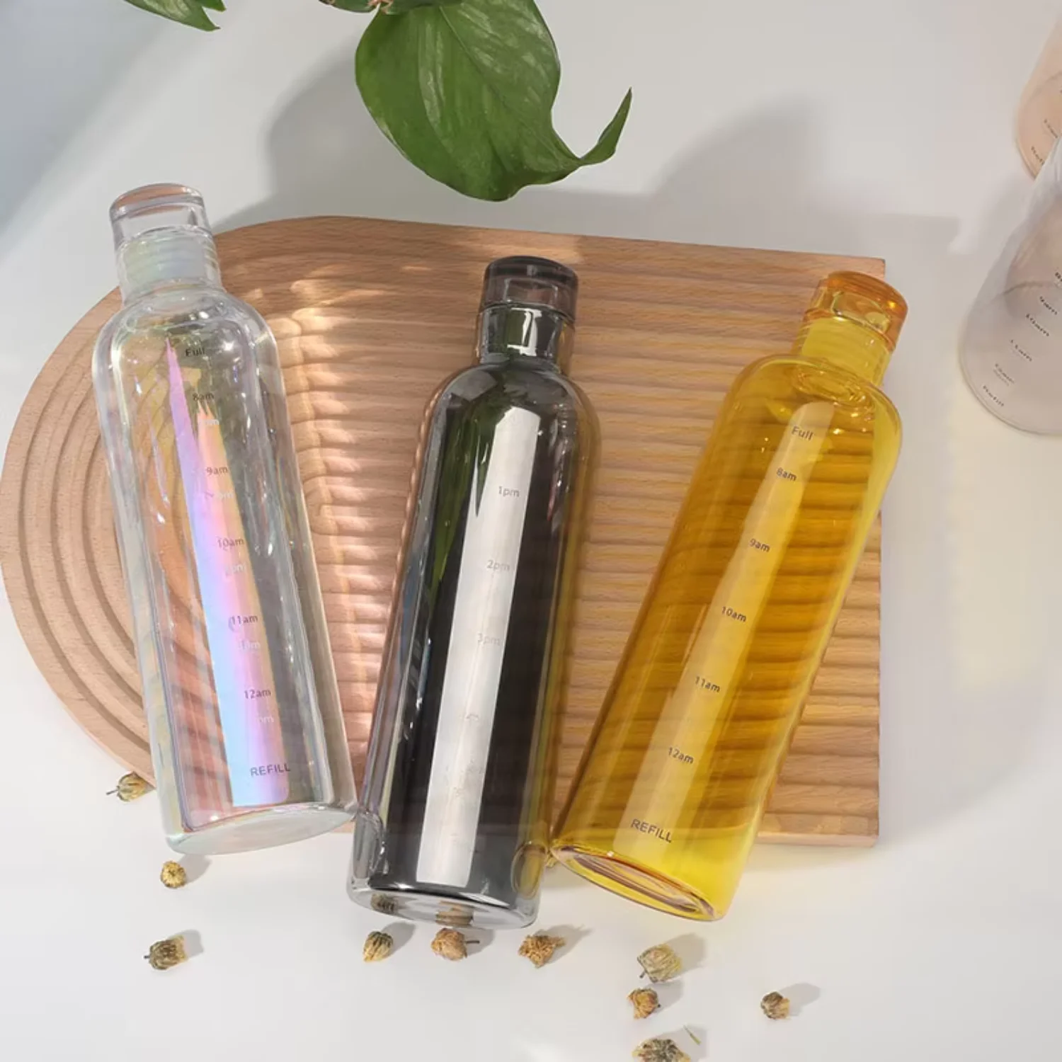 BPA Free Fashion 500ml 650ml  Gradient Glass  Transparent Bottle  With Time Marker