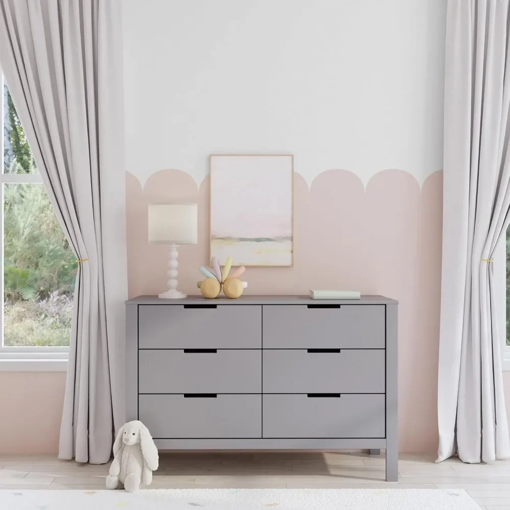 6-Drawer Double Dresser, Gray,Accommodate All Cute Baby Clothes, Blankets