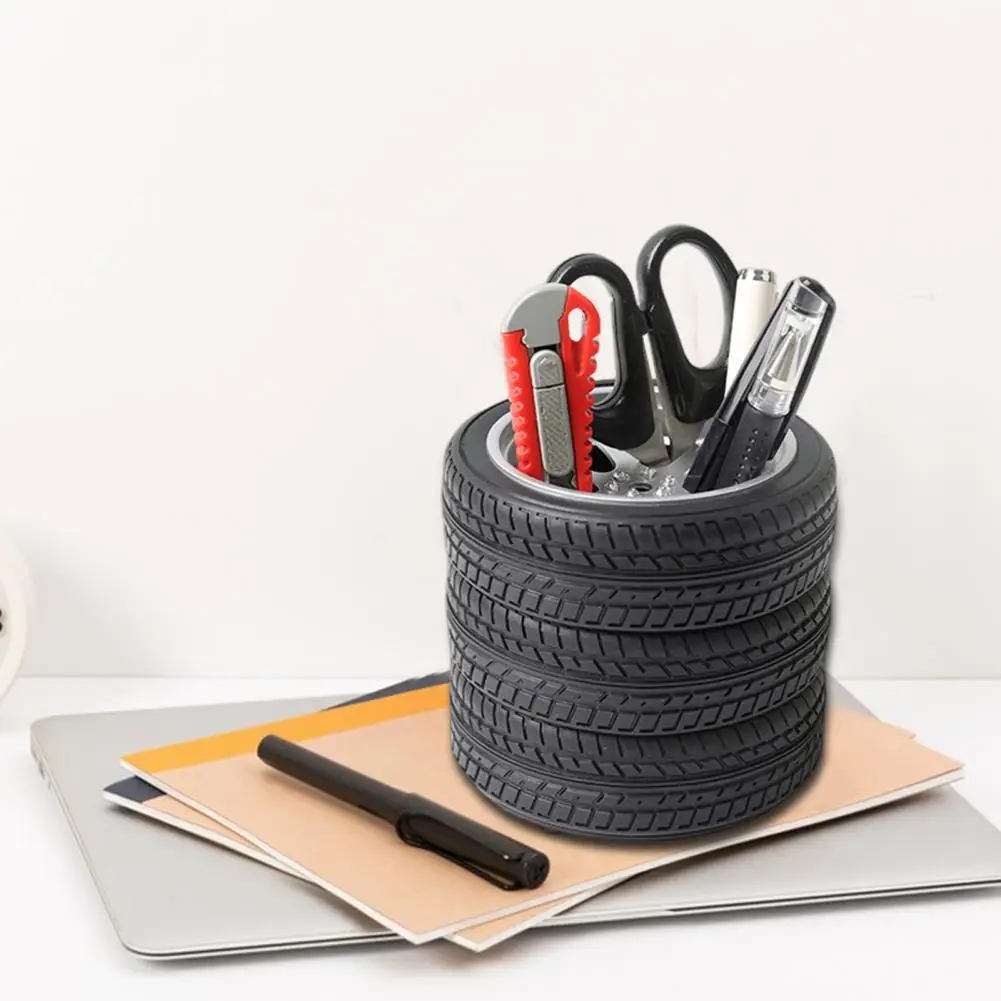 Desk Organizer Realistic Car Tire Pen Holder Set for Desk Stationery Accessories Office Decor Durable Black Stack for Kids