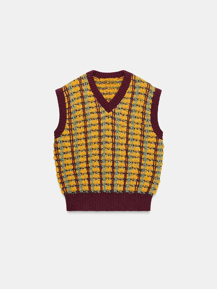 Faionable-Chaleco de punto con textura V-Ne, dulce y versátil, suéter de punto holgado informal para mujer, novedad de invierno 2025, 2025