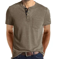 Zomer Kwaliteit Heren T-Shirt Henley Kraag Design Slim Solid T-Shirts Mannelijke Tops Tees Korte Mouw T-Shirt voor Heren