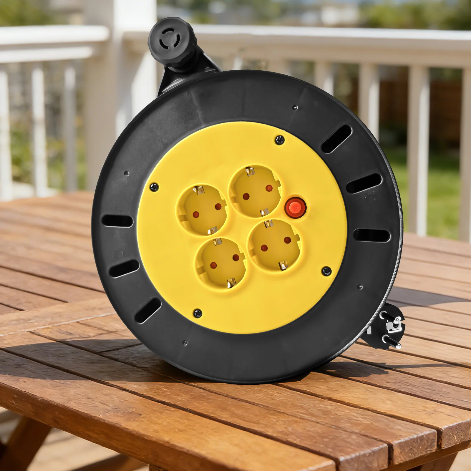 Enrouleur de câble d'extension, Enrouleur de câble électrique robuste de 10 m avec 4 prises, Enrouleur de câble avec protection thermique, Rallonge extérieure pour bricolage, atelier, jardin, usage domestique