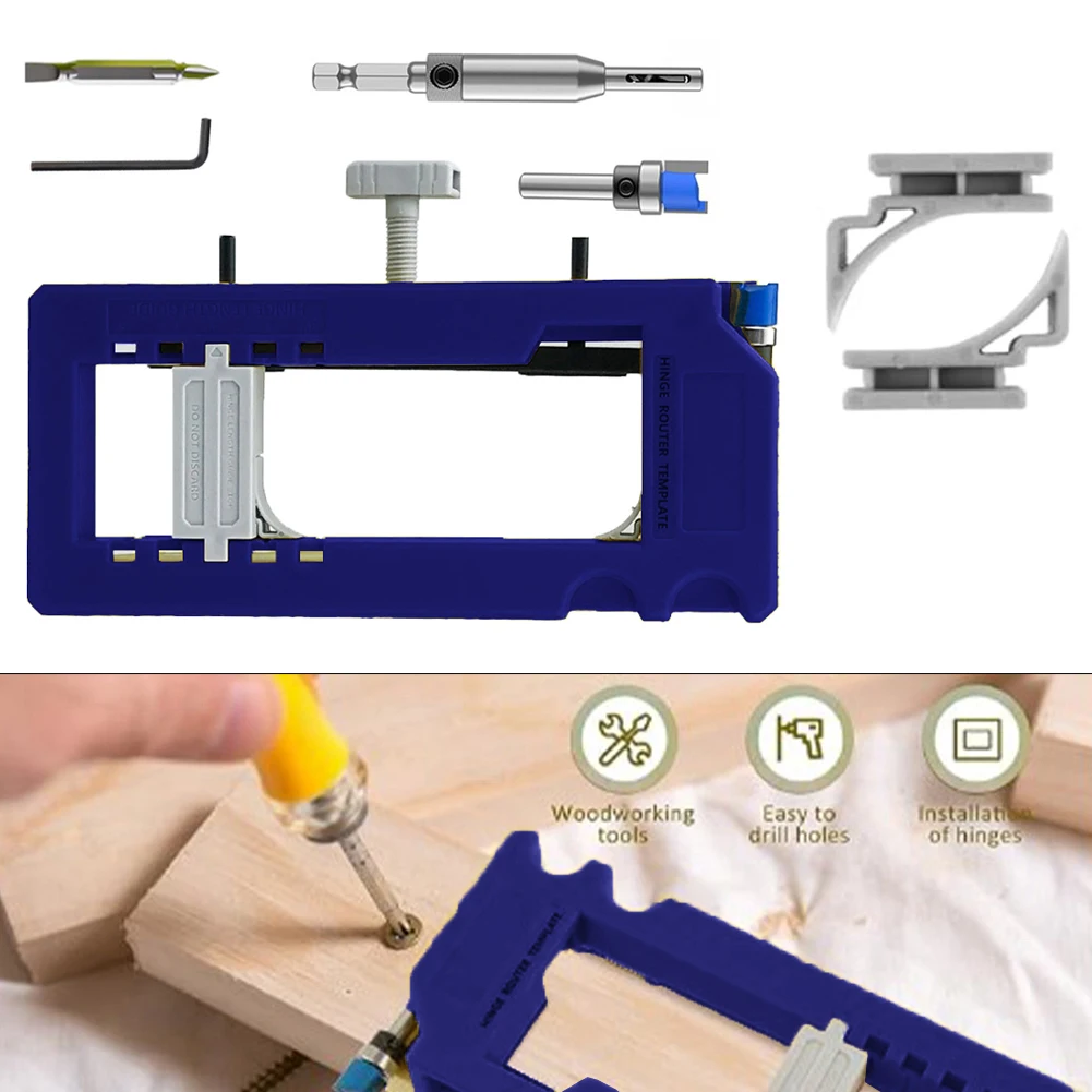 2pcs Door Hinge Installation Jig Kit Router Template With Non-slip Pads For Woodworking Mortising Tool Adjustable Guide