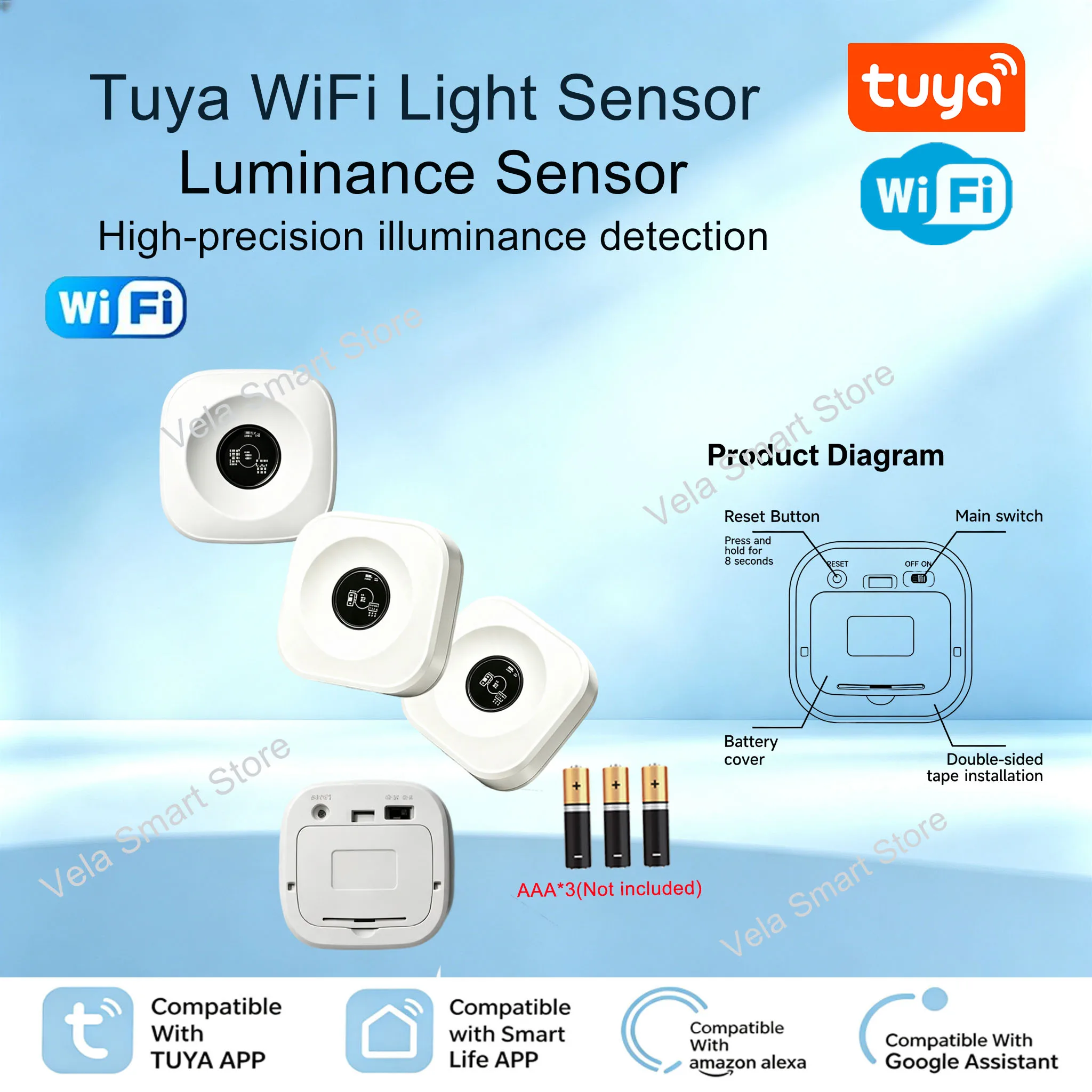 Tuya  WiFi Illuminance Lux Sensor  High‑Precision Light Brightness Luminance Detector Work with Smart Life Alexa Google Home