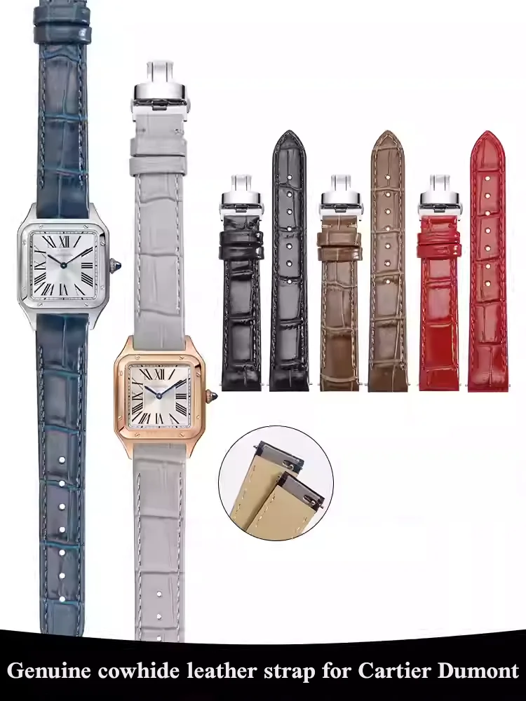 Correa de reloj de cuero genuino de 15,5, 17,5 y 19MM para Cartier Dumont, correa de reloj con interfaz de unión de acero de liberación rápida, correa de piel de vaca