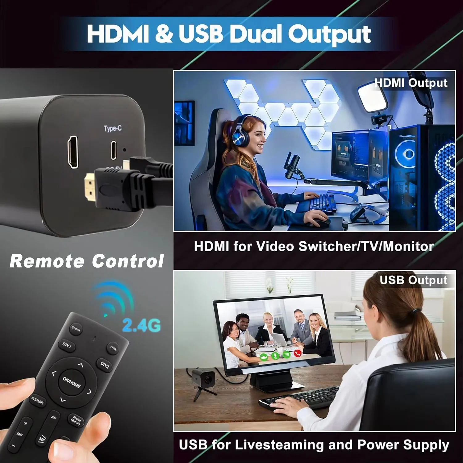 ELP 4K HDMI USB Camera H.264 1080P 60fps Autofocus Camera 12X Zoom Webcam with 2.4G Infrared Remote Control for Live Streaming