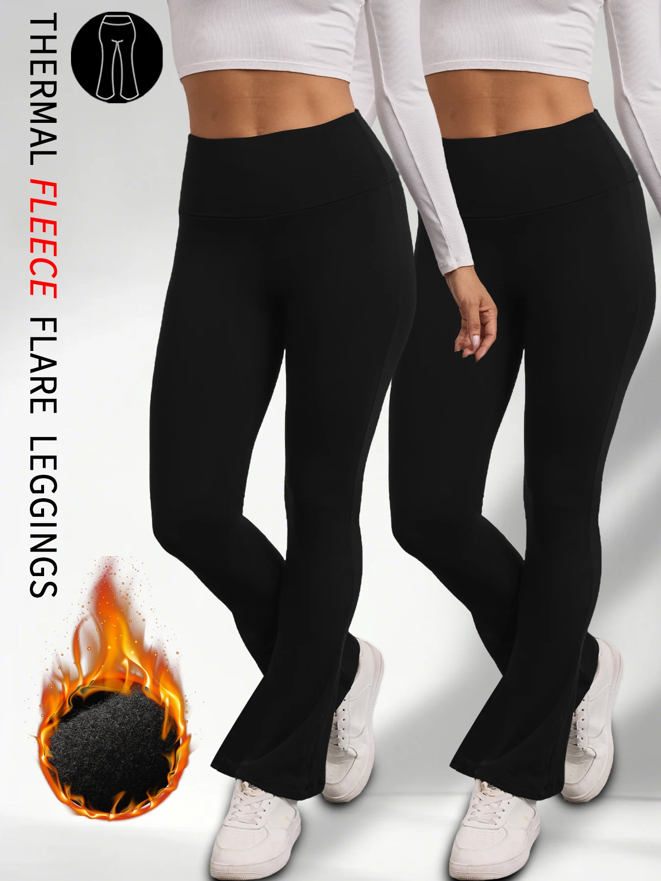 2 Pack High Waisted Fleece Flare Leggings for Women - Super Soft Bootcut Pants with Tummy Control, Perfect for Yoga Practice
