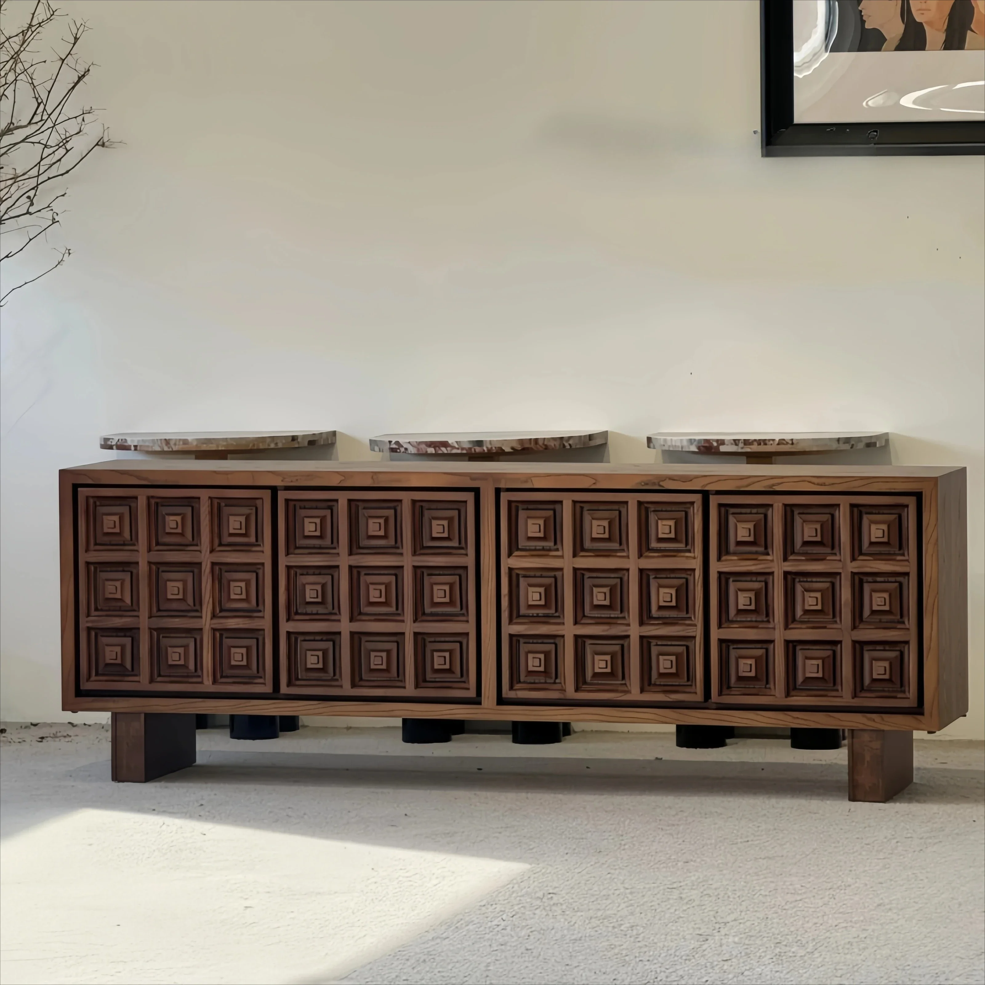 A Medieval style solid wood dining side cabinet hotel homestay entrance cabinet home living room wall side cabinet