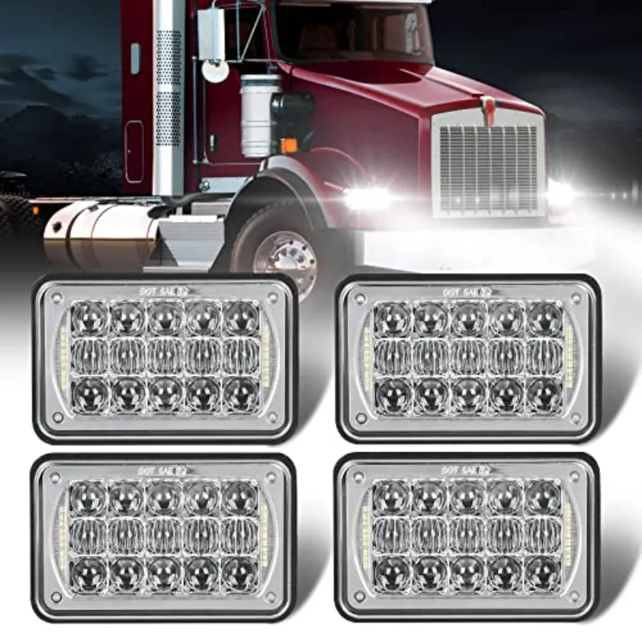 

DOT Approved 60W 4x6 Inch LED Headlights with DRL and Hi/Lo Sealed Beam for H4651 H4652 H4656 H4666 H6545 Freightliner Kenworth