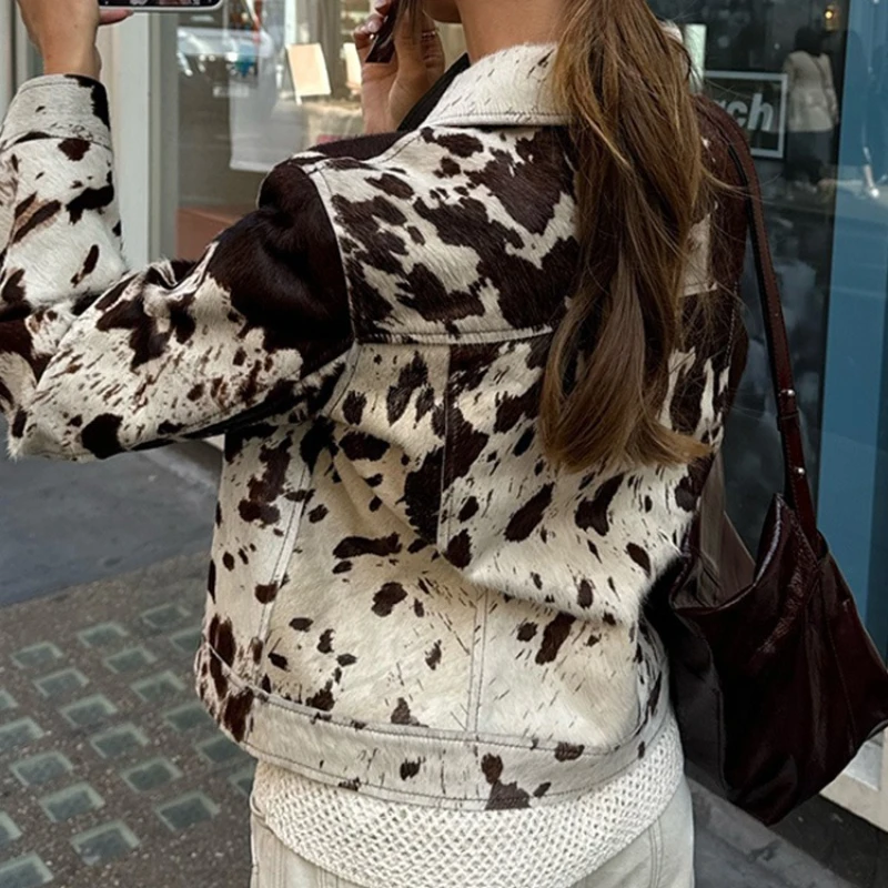 Jacket for Women Fashion Print Pockets Vintage Casual Lapel Long Sleeve Coats Autumn 2025 Female Commuting High Street Outerwear