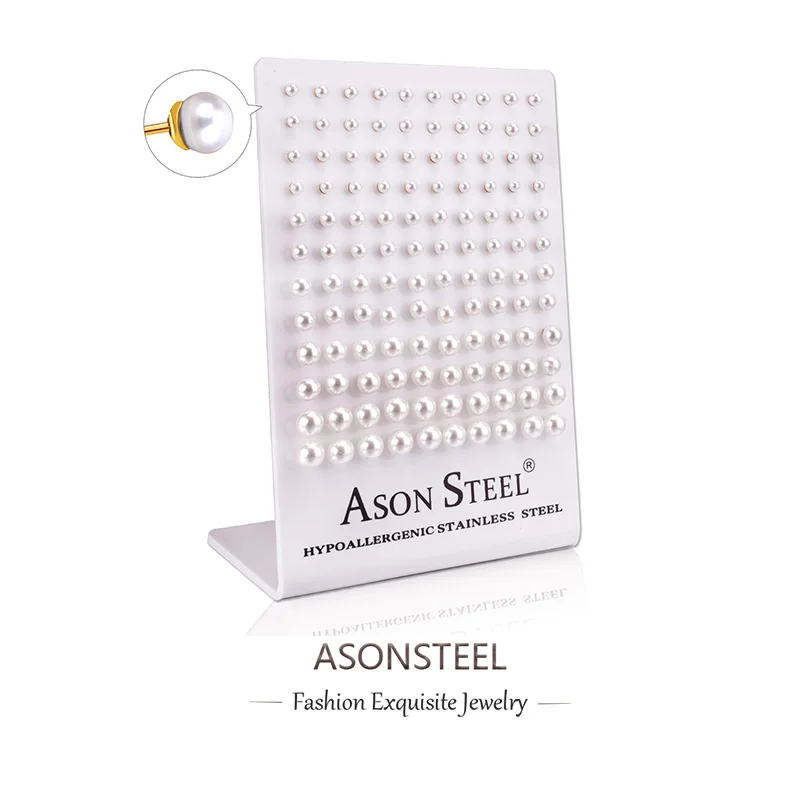 

ASONSTEEL 60pair/Lot 3-8MM Imitation Pearl Push Back Piercing Stud Earrings Wholesale Gold Color Stainless Steel Women Bulk Sale