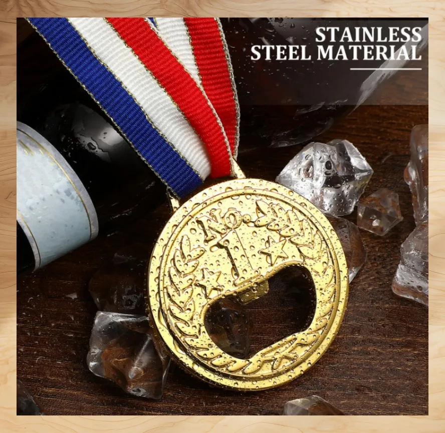 

1gold Spiral Champion Medal Bottle opener No. 1 medal beer Funny sports fun heavy duty For Home Parties