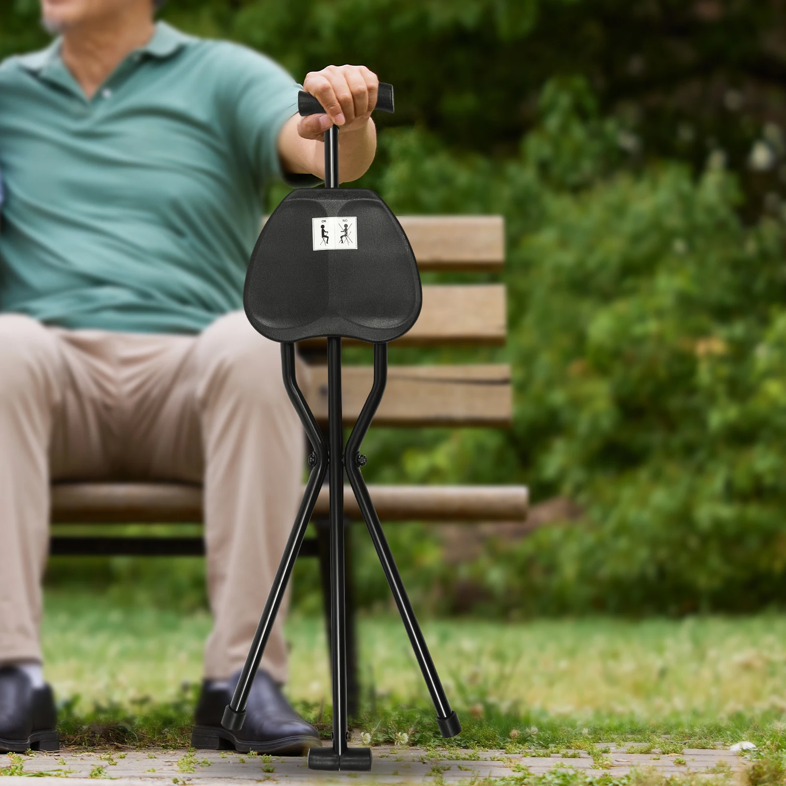 Walking Stick, Walking Cane, Cane Chair, Folding Cane with Seat is 35.4 Inches Tall, and Supports up to 249.12lbs