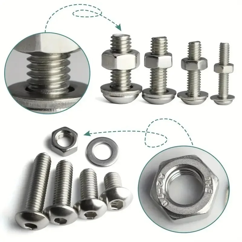 Stainless Steel Bolts Nuts Set Machine Screw Fasteners Assortment Round Head Screw Retainer Fastener Hexagon Socket Screw Kits