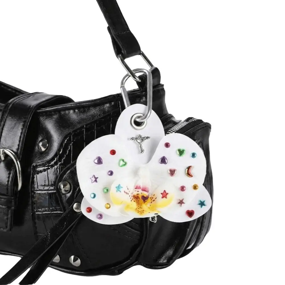Porte-clés Orchidée DIY Fait Main, Fleur Artificielle à Effet de Perçage, Pendentif pour Sac, Décoration de Sac à Dos, Coloré
