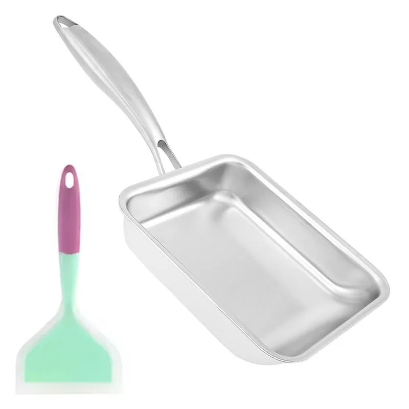 

Сковорода тамагояки из нержавеющей стали с антипригарным покрытием, японская сковорода для омлета, прямоугольная сковорода для яиц с силиконовым токарным станком