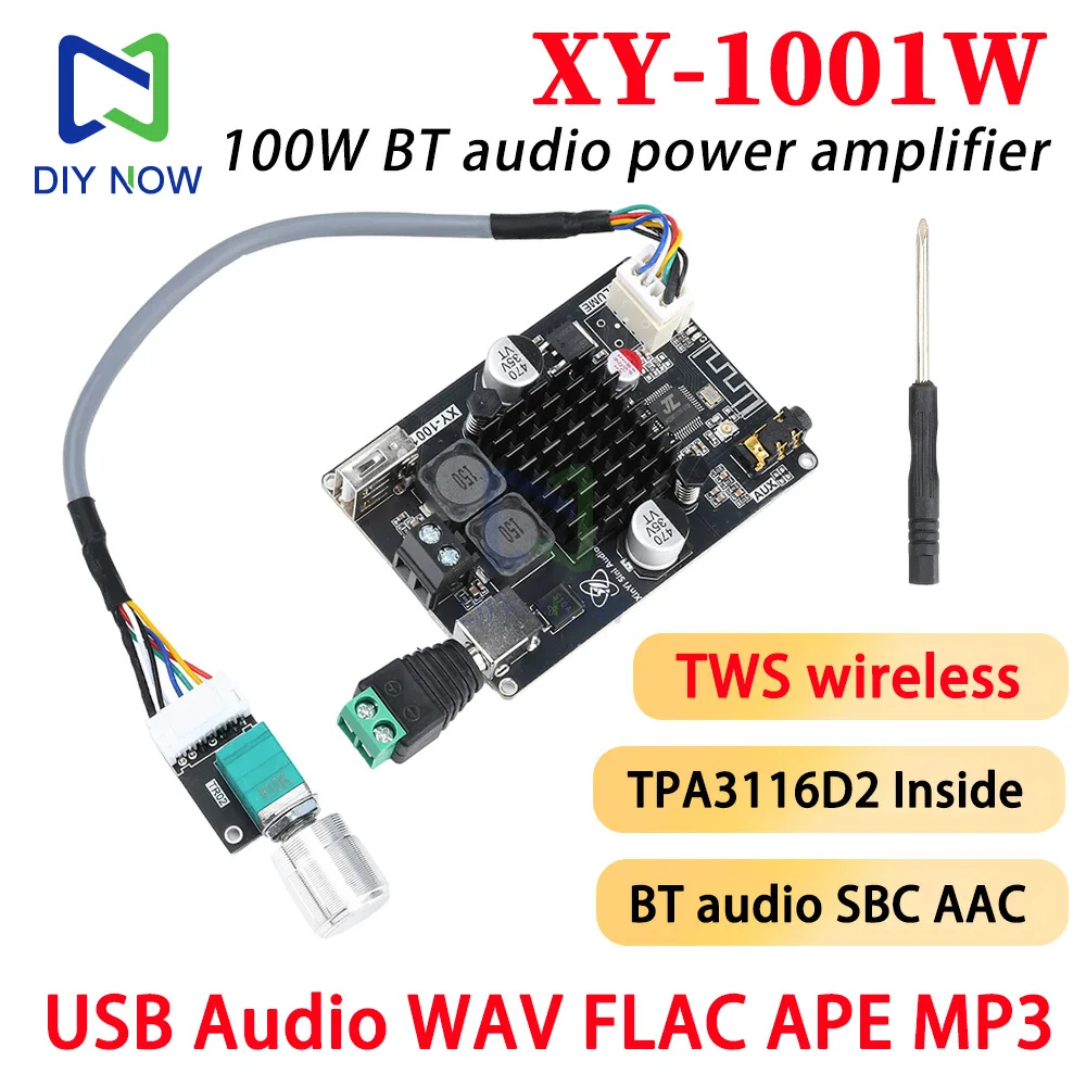 

XY-1001W DC 9-24V Power Supply Single Channel 100W Bluetooth Audio Amplifier Board Module TWS Box True Wireless TPA3116