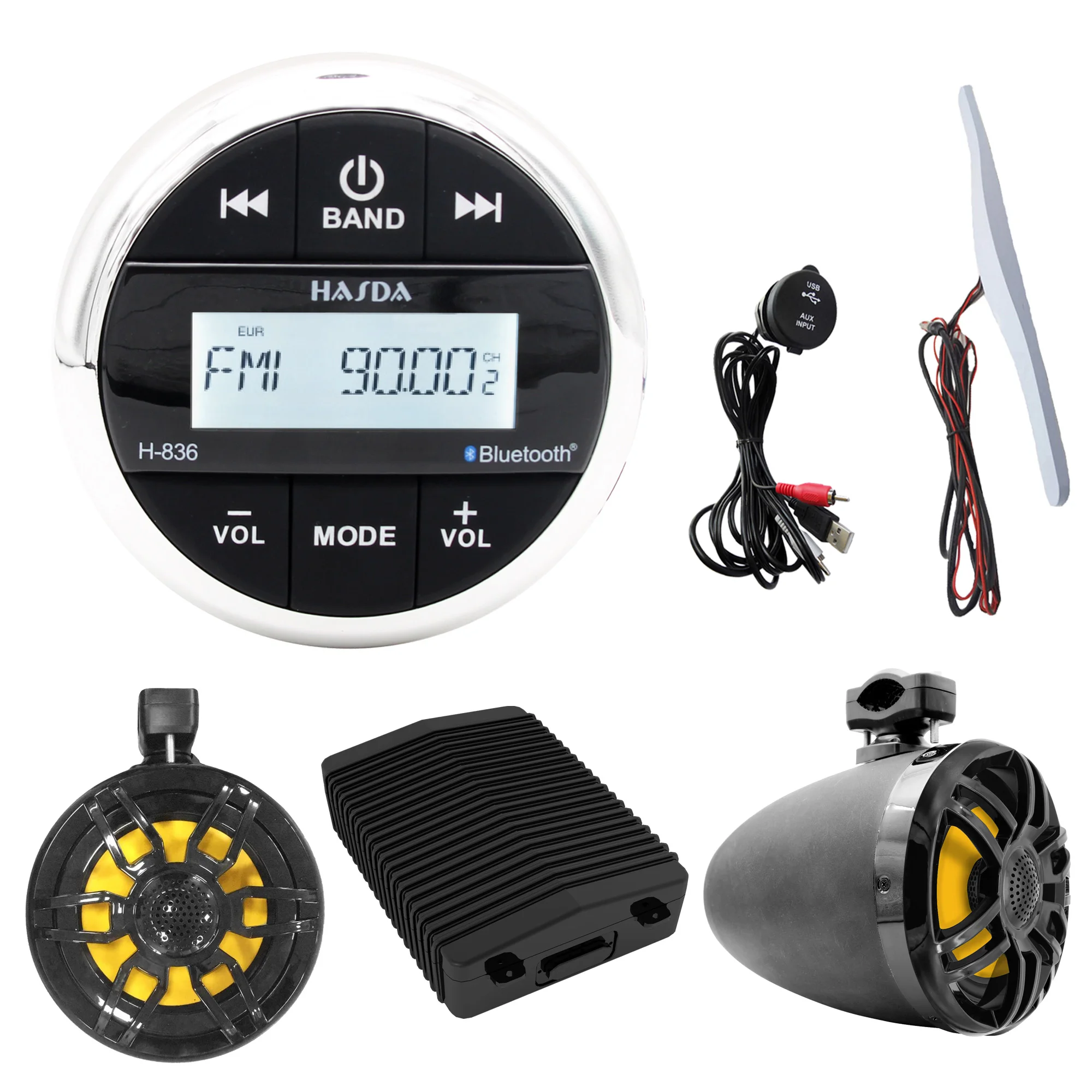 

Waterproof Marine Hanging 8 Inch Speakers H-6208*2+amplifier H-041D+USB Cable+Bluetooth Player H-836+antenna