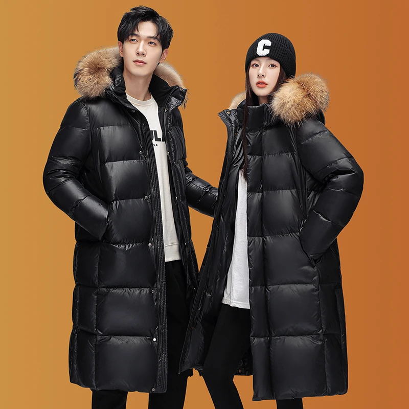 Winter New Men's Long Hooded Down Jacket with Thickened Warmth and Cold Resistance, Same Style Down Jacket for Men and Women