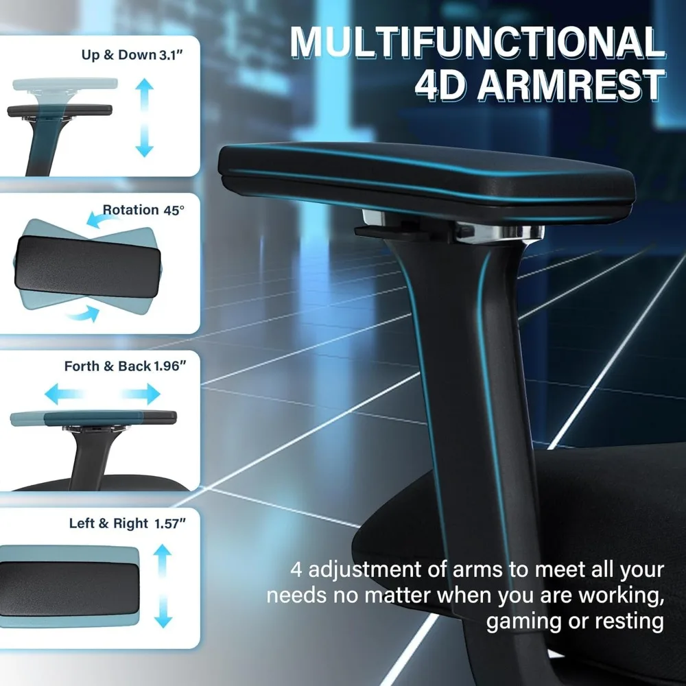 Ergonomic Office Chair with Foot Rest, High Back Computer Office Chair with Dynamic Lumbar Support, 2D Headrest, 4D Armrest, Spo