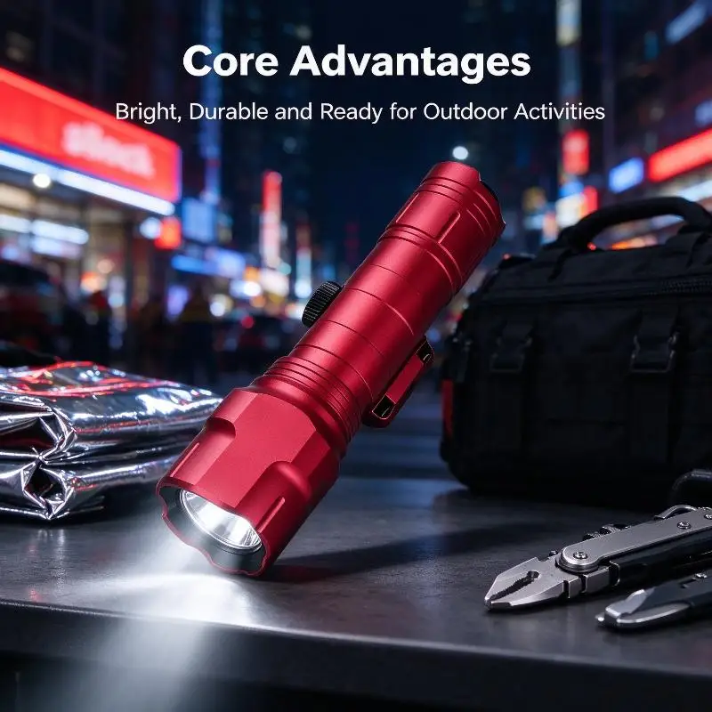 High Lumen 1500LM Red LED Torch CNC Machined Aluminum Shell 20mm Rail Slot Mount Outdoor Portable Tactical Lighting Flashlight