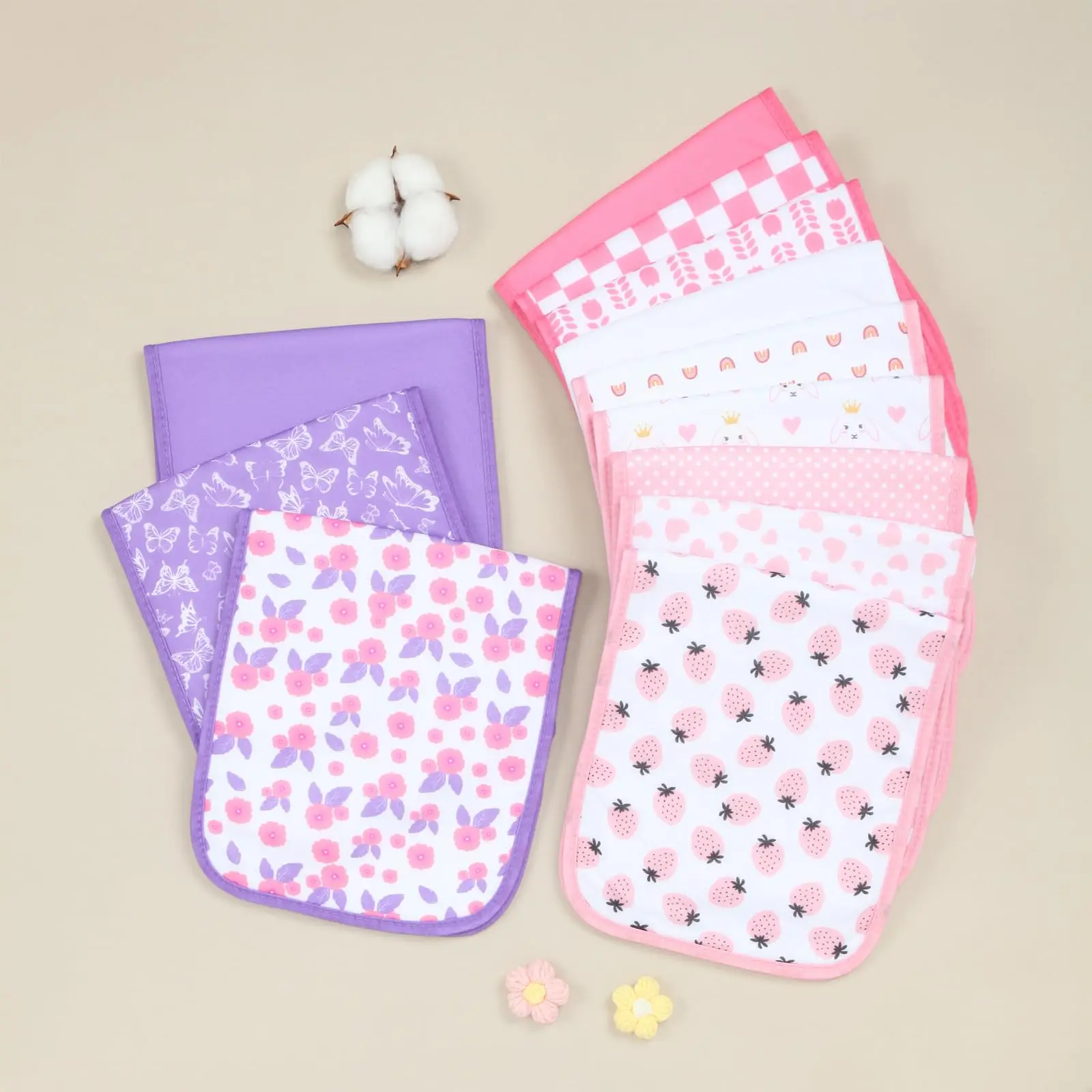 Benoxine 8-Pack Organic Cotton Baby Boys & Girls Burp Cloths Large 48 X 20 cm Soft Super Absorbent 2-Layer Burping Rags with Fleece Back Pre-Washed Multi-Use Towels for Feeding Spit-Up and Drooling for Newborn Infant 0-12 Months view 4