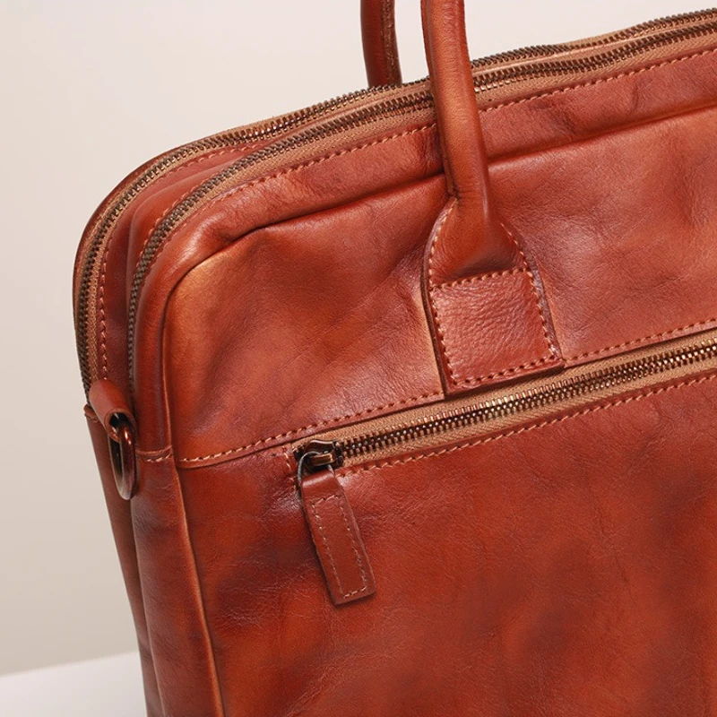 Valigetta da uomo in pelle di vacchetta retrò, borse per laptop da lavoro multiscomparto per uomo, borsa a tracolla a tracolla