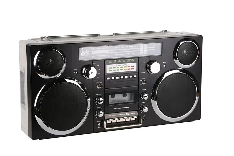 1980S-Style Portable Boombox - CD Player, Cassette Player, FM Radio, USB, Wireless Bluetooth Speaker - Black