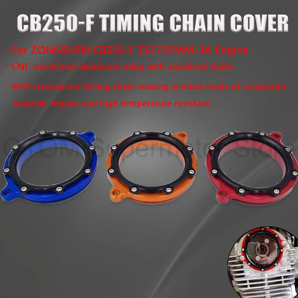 For ZONGSHEN ZS172FMM-3A CB250-F Motorcycle Cylinder Head Timing Chain Cover Visible Transparent Protect Guard KAYO KEWS GR BRZ