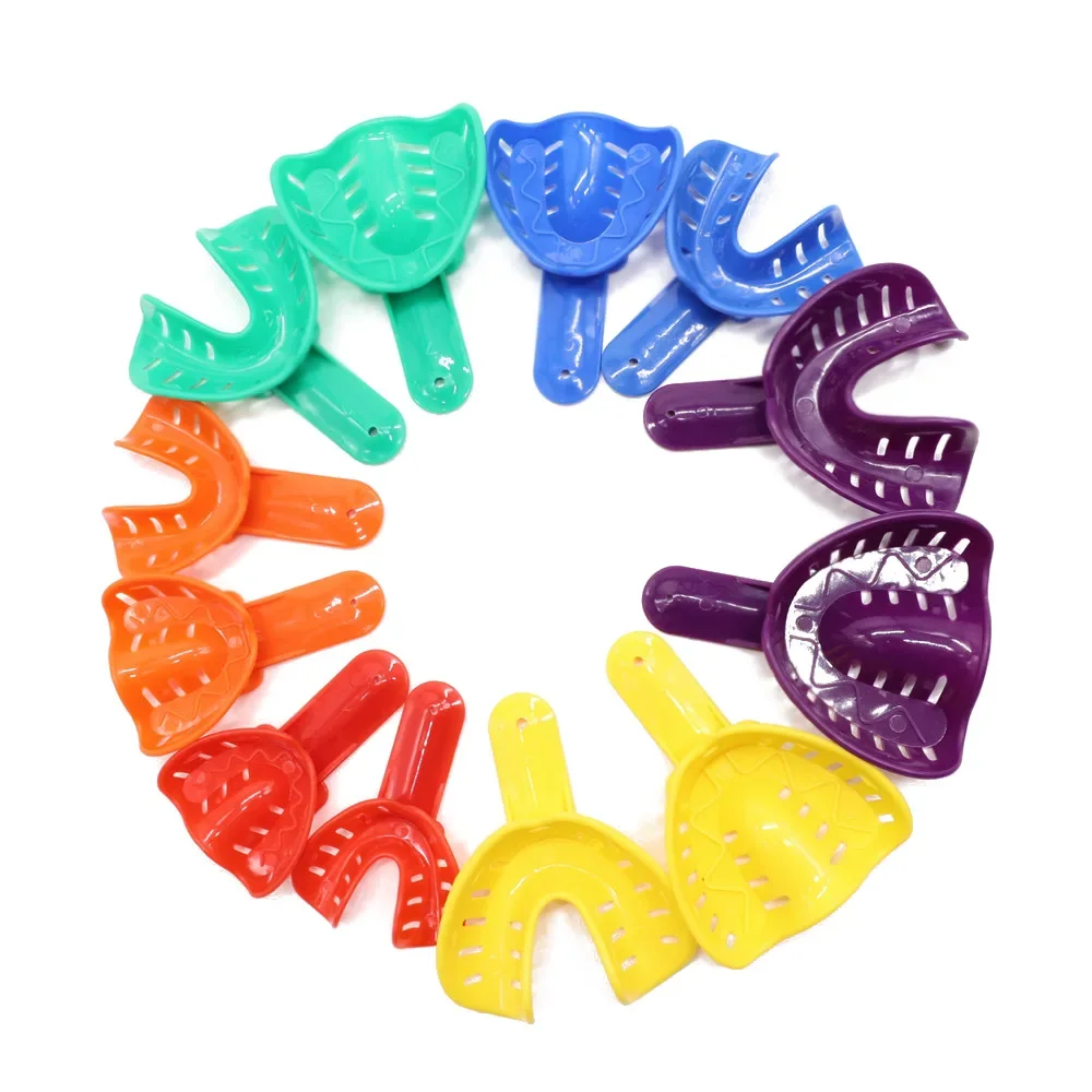 12 Pcs/Set Oral Dental Impression Trays for Adults Children Orthodontic Trays Color Plastic Dentistry Lab Materials