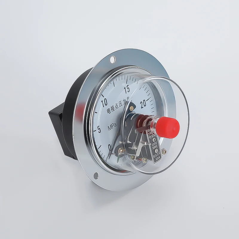 

100mm Electric Contact Pressure Gauge Bottom Mounted Steel Case Copper Connection Brass Material