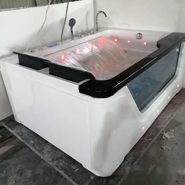 2 People Indoor Modern Embedded Acrylic Bathtub with Air Massage LED Lighting Drainer Corner Installation