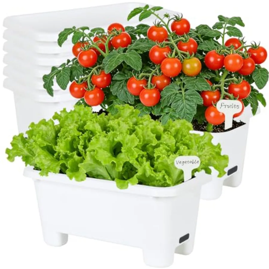 

Self-Watering Rectangle Planter Boxes 8-Pack, 15.7-Inch Window Box Planter with Drainage Holes and Trays, Pots for Vegetables,