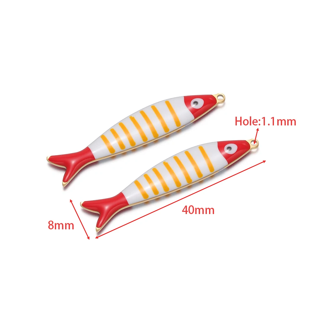 5 قطعة 40x8 مللي متر الفولاذ المقاوم للصدأ كلا الجانبين المينا الأسماك المعلقات الذهب Charms ل سوار ذاتي الصنع قلادة النتائج العصرية صنع المجوهرات
