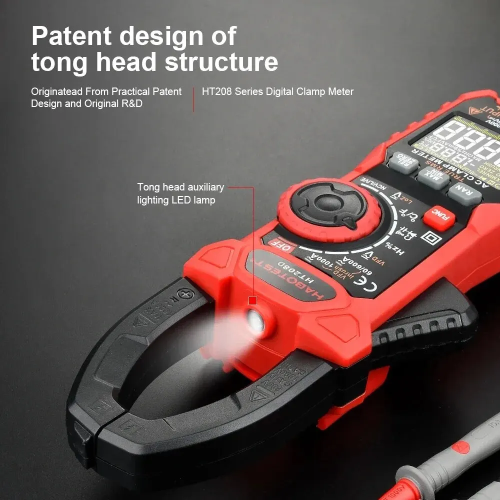 HABOTEST HT208 cyfrowy miernik cęgowy 1000A 1000V multimetr AC DC True RMS amperimetrica pojemność cyfrowy tester cęgów