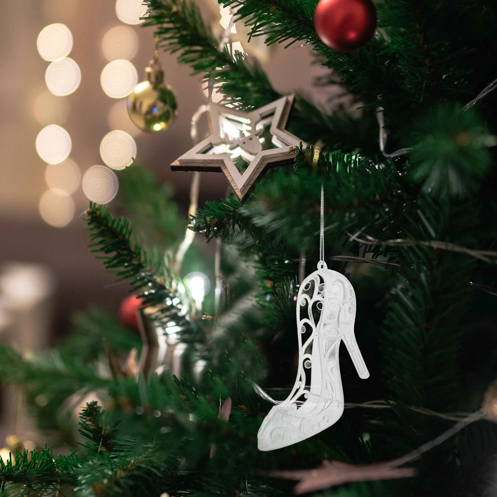 2 Pcs High Heels Hanging Ornaments Skating Shoes Clear Crystal Cowgirl Party Decor Christmas Acrylic Transparent