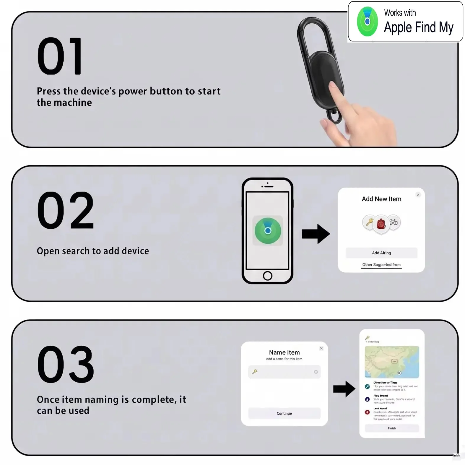Anti-lost GPS airtag Smart Carabiner key chain Keyring with Find My tracker to attach Car key chain fob for use on Apple ios - view 4