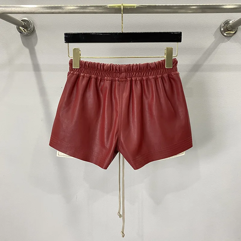 2023 R0 Women Shorts PU Red Summer Slim Fit Pants for Women Sex Shorts