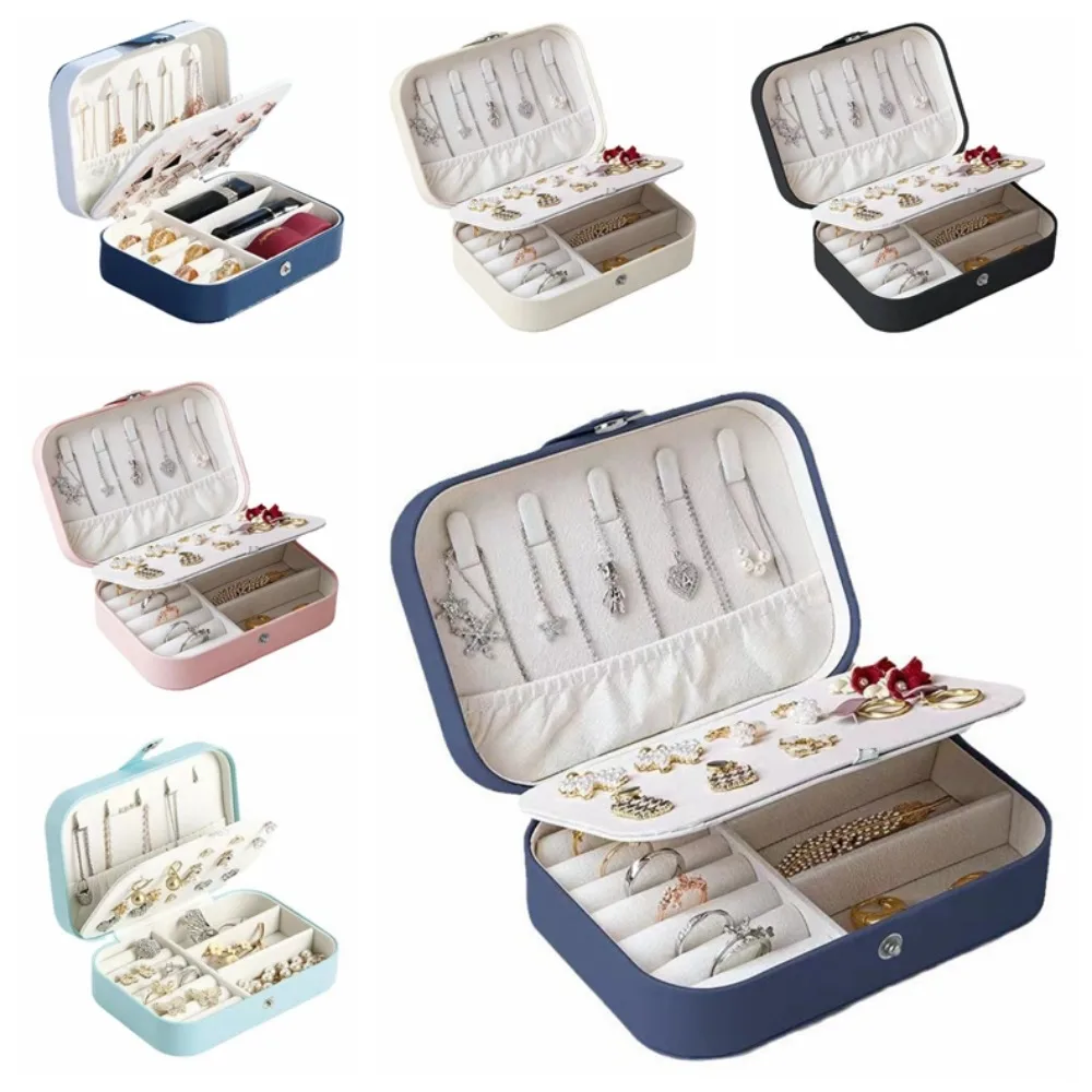 Double Layer Jewelry Storage Box Jewelry Holder Portable Jewelry Organizer Display Ring Necklace PU Earring Packaging Box Travel