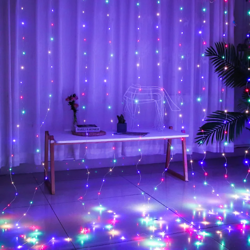 USB LED Curtain String Light Fairy Remote Holiday Garland Lamp 8 Mode for Home Room Christmas New Year Wedding Party Decoration