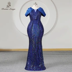 Royal Blue Sequins Formal Evening Dress Long Mermaid Jewel Neck Zipper Back Prom Dresses Party For Women Maxi dress