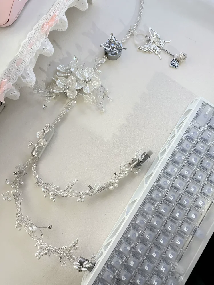 8k Aviator Keyboard Cable 2-in-1 Floral Pearl Coiled Rgb1.3m Type-c Magnetic Keyboard Cable Decorative Game Accessories Diy