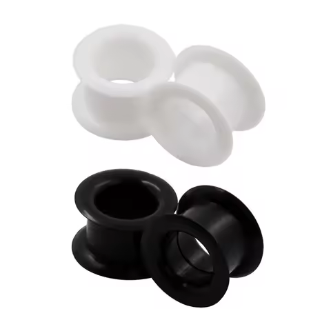 2pc Thick White Black Silicone Ear Plug Flesh Tunnel Saddle Expander 4g (5mm) - 1'' (25mm) Gauge Stretcher