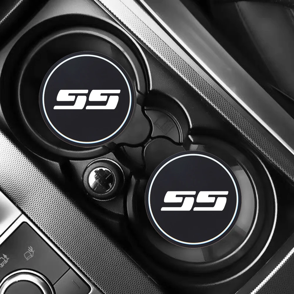 2Pcs Non-slip Car Water Cup Pad Silica gel Diamond Rhinestone Rubber Mat For Chevrolet SS Camaro SS Car Accessories