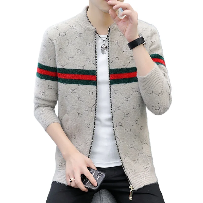 

Cardigan sweater men's spring and autumn new trend zipper thread jacket casual knitted sweater jacket men